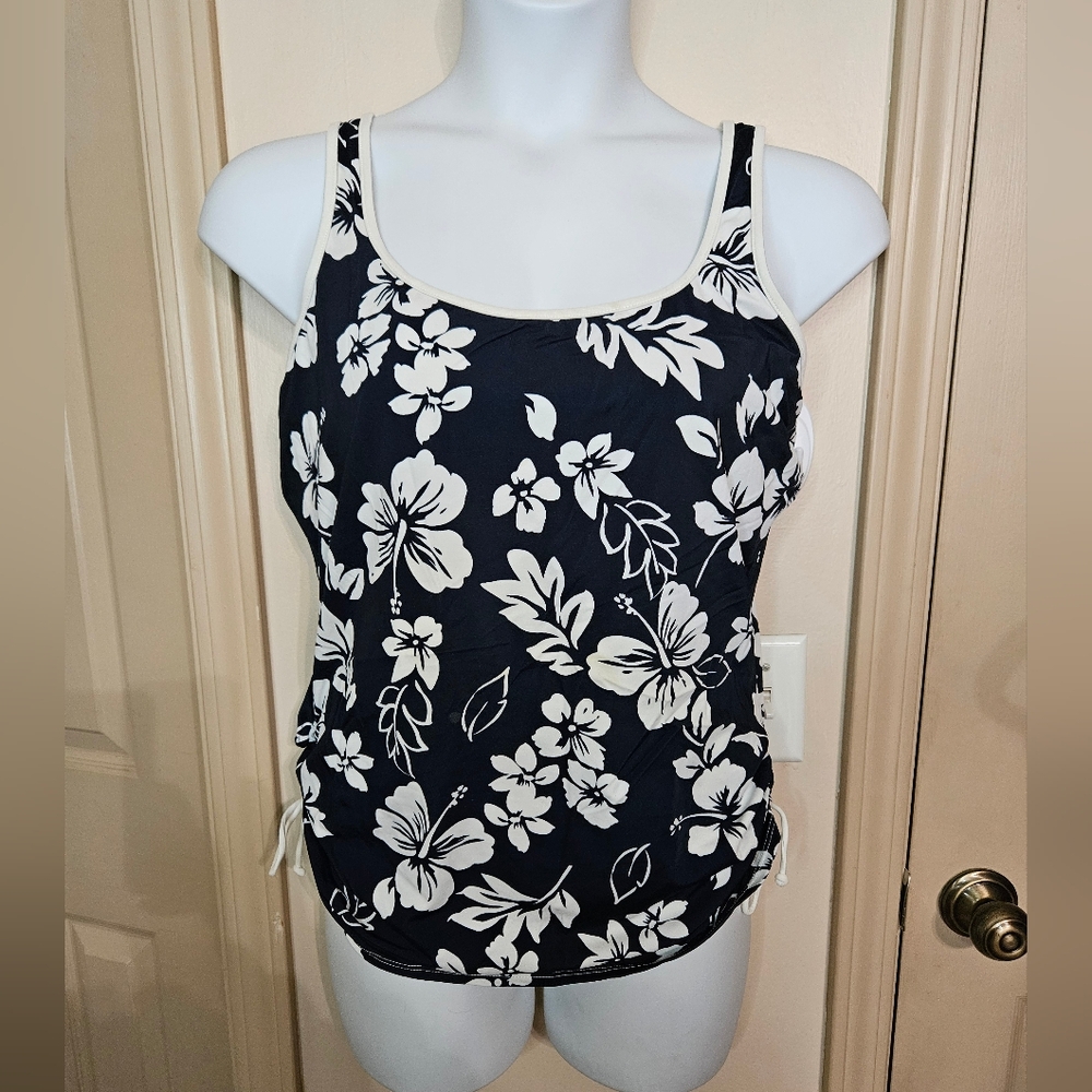#476-MATARI Mixems Blue and White Tankini Top. Sz. 16
